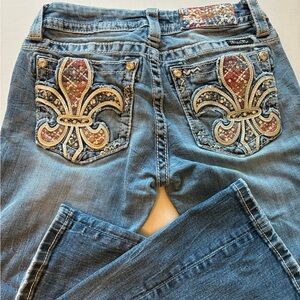 Miss Me Blue Boot Cut Jeans with Embroidered Pockets